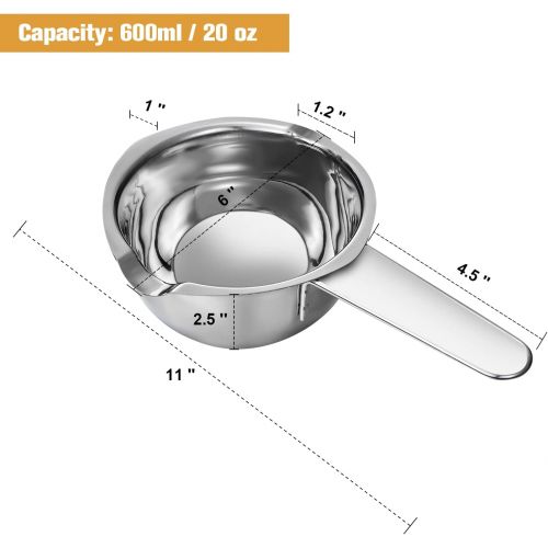  Boao 2 Pieces Stainless Steel Double Boiler Pot Baking Melting Pot for Butter and 2 Metal Spoon for Chocolate Candy Butter Cheese Caramel Candle Making Tools, 480 ml and 600 ml Capacity