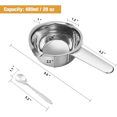  Boao 2 Pieces Stainless Steel Double Boiler Pot Baking Melting Pot for Butter and 2 Metal Spoon for Chocolate Candy Butter Cheese Caramel Candle Making Tools, 480 ml and 600 ml Capacity