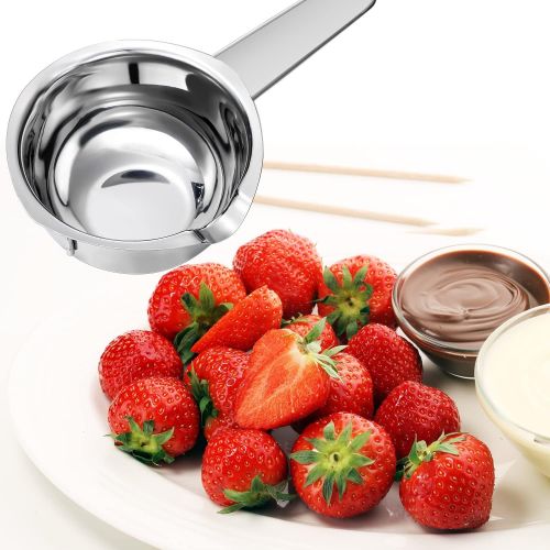  Boao 2 Pieces Stainless Steel Double Boiler Pot Baking Melting Pot for Butter and 2 Metal Spoon for Chocolate Candy Butter Cheese Caramel Candle Making Tools, 480 ml and 600 ml Capacity
