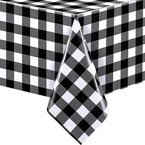  [아마존베스트]Boao 3 Pieces Christmas Buffalo Plaid Plastic Table Covers Rectangle Checkered Holiday Cottage Check Tablecover for Picnic, 51 x 71 Inch (Black and White Checked)