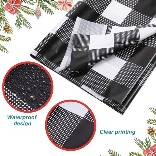  [아마존베스트]Boao 3 Pieces Christmas Buffalo Plaid Plastic Table Covers Rectangle Checkered Holiday Cottage Check Tablecover for Picnic, 51 x 71 Inch (Black and White Checked)