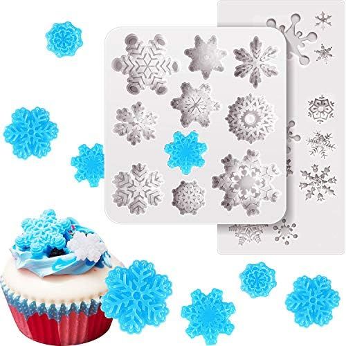  [아마존베스트]Boao 2 Pieces 3D Snowflake Fondant Mold Christmas Snowflake Silicone Cake Candy Mold for Cake Cupcake Polymer Clay Crafting Project (Gray White)