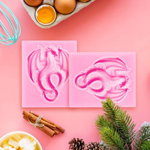  [아마존베스트]Boao 2 Pieces Flying Dragon Silicone Mold Cute Dragon Fondant Mold Animal Dragon Chocolate Mold Baking Mould Tool for Cake Decorating Polymer Clay