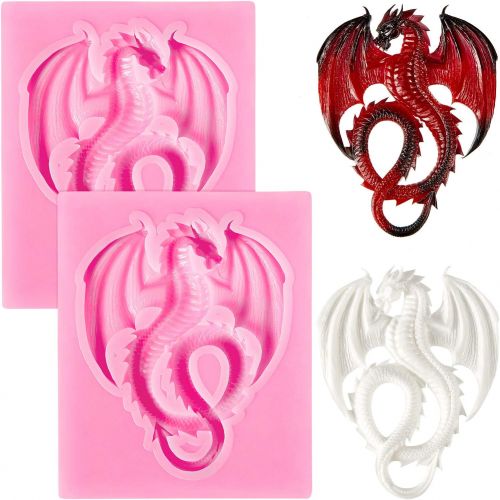  [아마존베스트]Boao 2 Pieces Flying Dragon Silicone Mold Cute Dragon Fondant Mold Animal Dragon Chocolate Mold Baking Mould Tool for Cake Decorating Polymer Clay