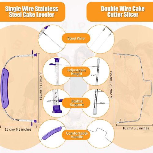  [아마존베스트]Boao 3 Pieces Kitchen Baking Tools, Adjustable Cake Levelers, Double Wire Cake Slicer Levelers and Stainless Steel Cake Knife with Plastic Handle for Wedding Birthday Layer Cake