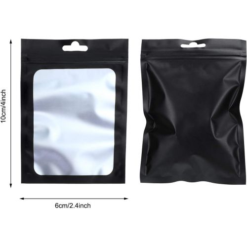  [아마존베스트]Boao 100 Pieces Resealable Mylar Ziplock Food Storage Bags with Clear Window Coffee Beans Packaging Pouch for Food Self Sealing Storage Supplies (Black, 2.4 x 4 Inch)