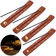 인센스스틱 Boao 4 Pieces Wooden Incense Holder Handmade Wooden Incense Stick Holder Wood Incense Burner Ash Catcher of Brass Yin and Yang, Crescent Moon, Stars, Elephant, 10 Inches,4 Styles Comes