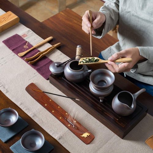  인센스스틱 Boao 4 Pieces Wooden Incense Holder Handmade Wooden Incense Stick Holder Wood Incense Burner Ash Catcher of Brass Yin and Yang, Crescent Moon, Stars, Elephant, 10 Inches,4 Styles Comes