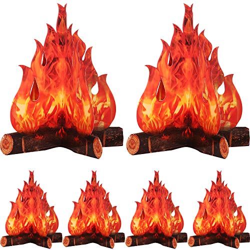  Boao 3D Decorative Cardboard Campfire Centerpiece Artificial Fire Fake Flame Paper Party Decorative Flame Torch (Red Orange, 6 Set)