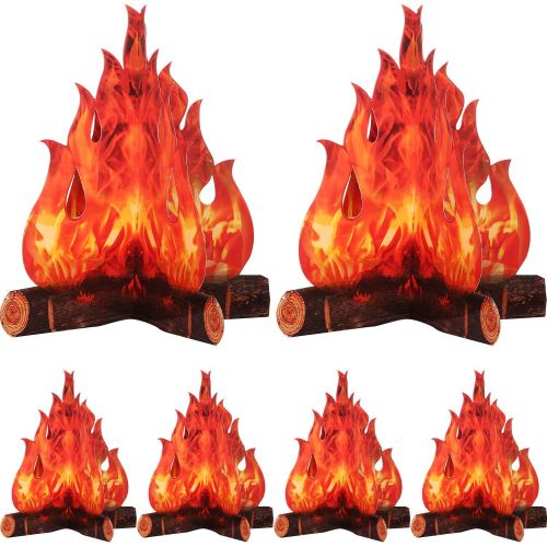  Boao 3D Decorative Cardboard Campfire Centerpiece Artificial Fire Fake Flame Paper Party Decorative Flame Torch (Red Orange, 6 Set)