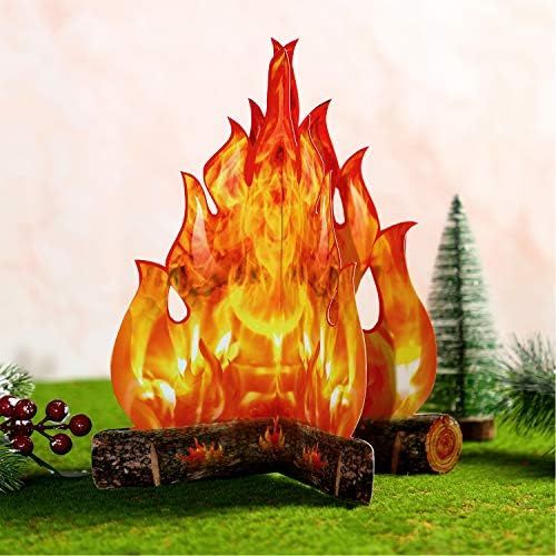  Boao 3D Decorative Cardboard Campfire Centerpiece Artificial Fire Fake Flame Paper Party Decorative Flame Torch (Gold Orange)