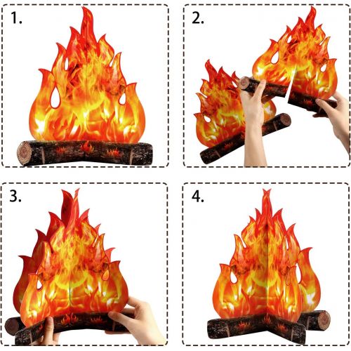  Boao 3D Decorative Cardboard Campfire Centerpiece Artificial Fire Fake Flame Paper Party Decorative Flame Torch (Gold Orange)