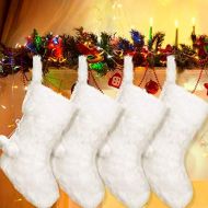 Boao 20 Inch Christmas Stockings Snowy Faux Fur Christmas Stocking for Holiday Party Christmas Fireplace Decorations (White, 4 Pieces)