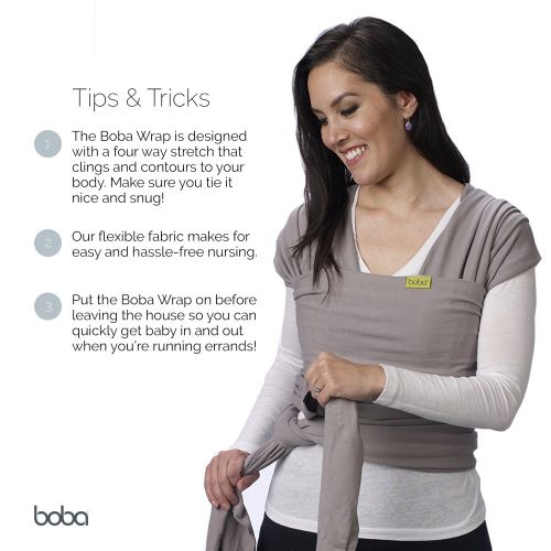  Boba Baby Wrap Grey - The Original Child and Newborn Wrap, Perfect for Infants and Babies Up to 35 lbs