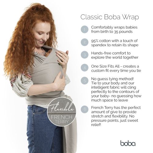  Boba Baby Wrap Grey - The Original Child and Newborn Wrap, Perfect for Infants and Babies Up to 35 lbs