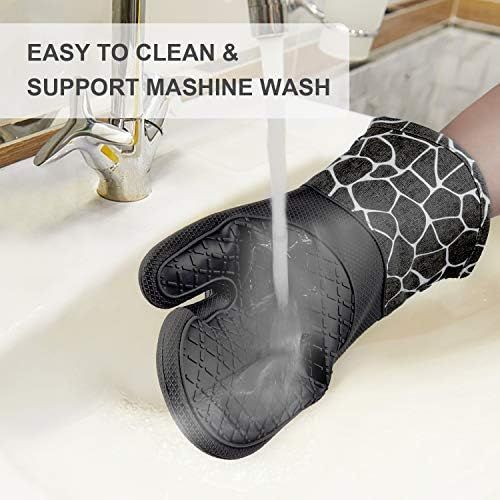  [아마존베스트]Bobalaly Silicone Oven Mitts and Pot Holders Set 500 F Heat Resistant Oven Gloves Flexible for Kitchen Cooking Baking Grilling Microwave with Quilted Liner BPA Free Non-Slip (Black)