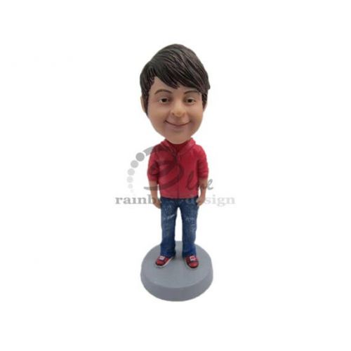  BobbleheadsEtsyShop Custom Bobblehead School Kid, Playful Little Boy in Jeans Custom Bobblehead