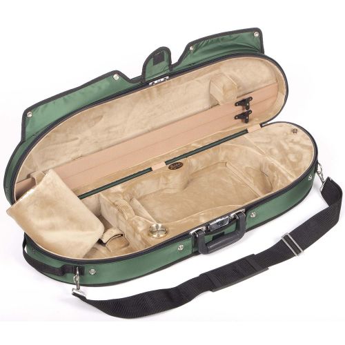  Bobelock Half Moon Puffy 1047P 4/4 Violin Case with Green Exterior and Tan Velour Interior