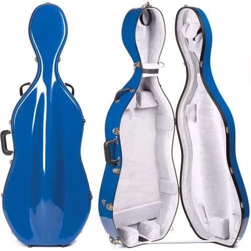  Bobelock 2000W Fiberglass Blue/Gray 4/4 Cello Case with Wheels