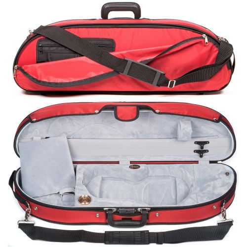  Bobelock Half Moon Puffy 1047P 4/4 Violin Case with Red Exterior and Grey Interior