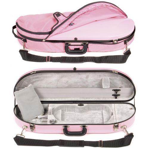  Bobelock 1047FV Pink Fiberglass 4/4 Violin Case with Silver Velvet Interior and Protective Bag