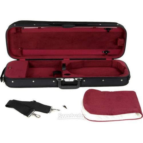  Bobelock B1002 Oblong Wooden 4/4 Violin Case - Black with Wine Interior