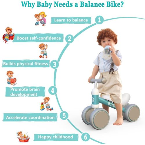  Bobike Baby Balance Bike Toys for 1 Year Old Gifts Boys Girls 10-24 Months Kids Toy Toddler Best First Birthday Gift Children Walker No Pedal Infant 4 Wheels Bicycle