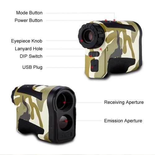  Boblov 1000Yards Hunting Rangefinder Speed Measure Range Finder Telescope 6X Magnification +- 1 M Accuracy Vibration and USB Charge for Hunting Racing Archery Bow