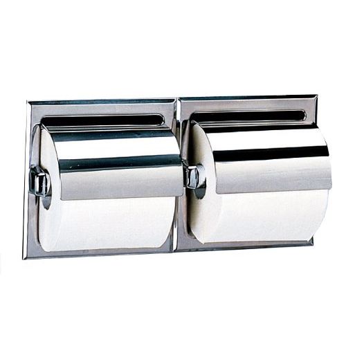  Bobrick 699 304 Stainless Steel Recessed Dual Roll Toilet Tissue Dispenser with Hood and Mounting Clamp, Bright Finish, 12-516 Width x 6-18 Height