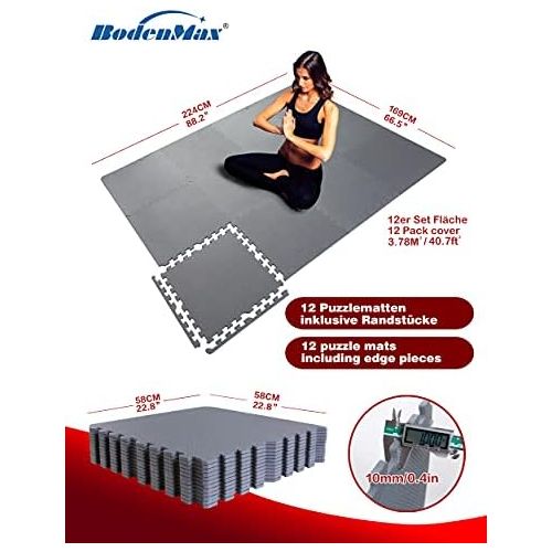  [아마존베스트]BodenMax Protective Mat Set Fitness 6, 12 or 18 Pieces in 58 x 58 cm or 30 x 30 cm in Thickness 10, 20 and 25 mm | Underlay Mats | Fitness Mats for Floor Protection - Sports, Gym,