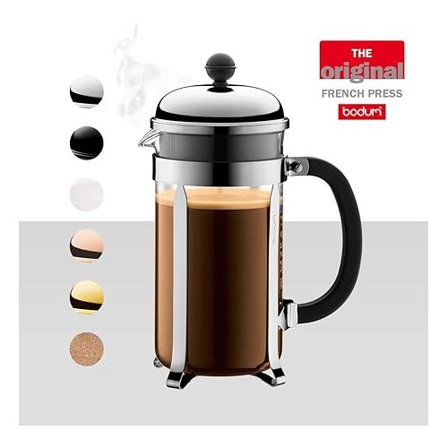  Bodum 34oz Chambord French Press Coffee Maker, High-Heat Borosilicate Glass, Polished Stainless Steel - Made in Portugal