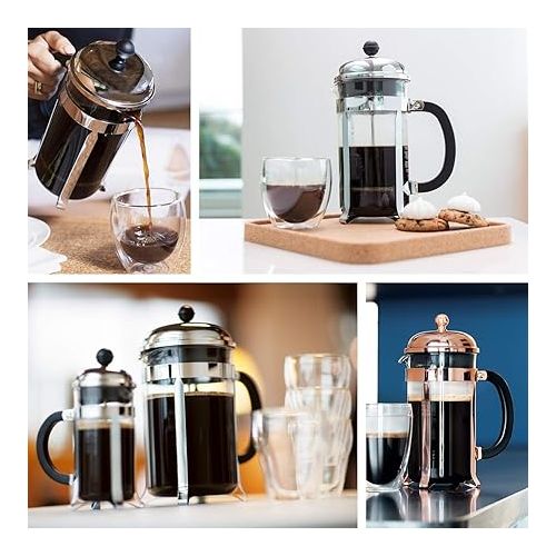  Bodum 34oz Chambord French Press Coffee Maker, High-Heat Borosilicate Glass, Polished Stainless Steel - Made in Portugal