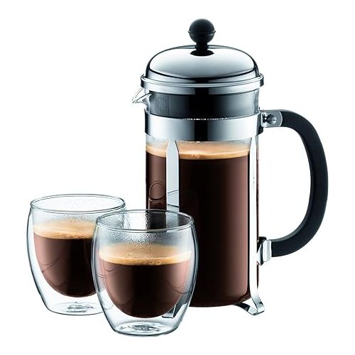  Bodum 34oz Chambord French Press Coffee Maker, High-Heat Borosilicate Glass, Polished Stainless Steel - Made in Portugal