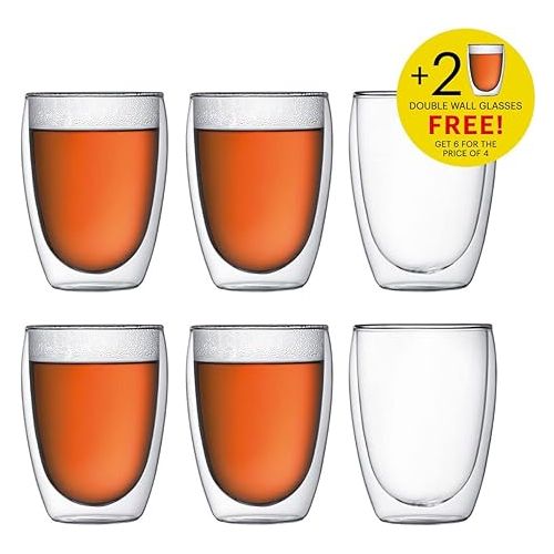  Bodum Pavina Double-Wall Insulated Glasses, Borosilicate Glass, 12 Oz., Set of 6, Clear