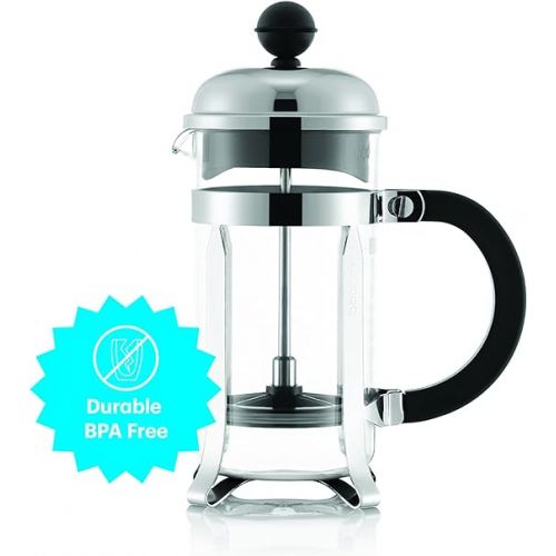  Bodum Chambord French Press Coffee Maker with BPA-Free Tritan Plastic Shatterproof Carafe, 12 Ounce, Chrome