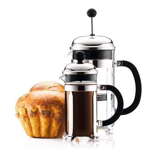  Bodum 12oz Chambord French Press Coffee Maker, High-Heat Borosilicate Glass, Polished Stainless Steel - Made in Portugal