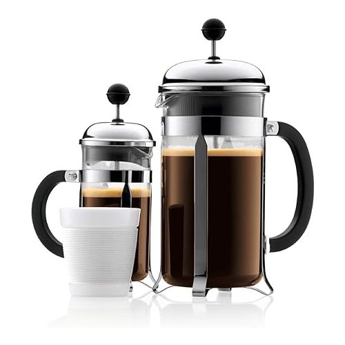  Bodum 12oz Chambord French Press Coffee Maker, High-Heat Borosilicate Glass, Polished Stainless Steel - Made in Portugal