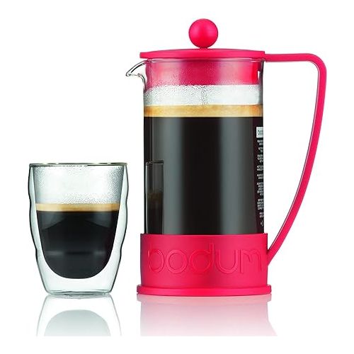  Bodum 34oz Brazil French Press Coffee Maker, High-Heat Borosilicate Glass, Red - Made in Portugal