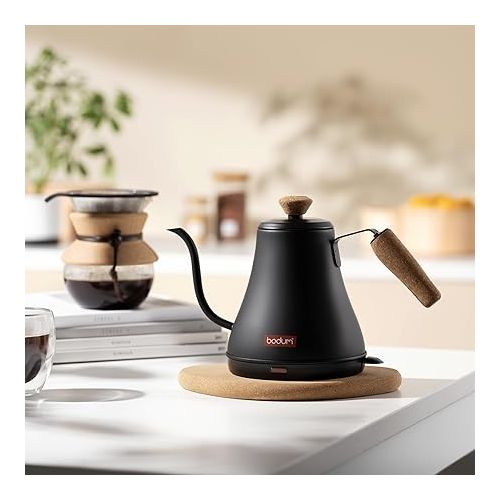  Bodum 27oz Bistro Gooseneck Electric Water Kettle, Pour Over Coffee & Tea, Stainless Steel, Matte Black