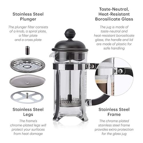  Bodum Caffettiera French Press Coffee Maker, Black Plastic Lid and Stainless Steel Frame, 3-Cup, 12-Ounce