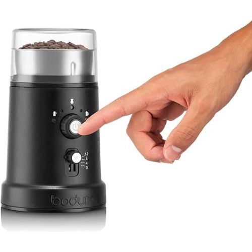  Bodum Bistro Electric Coffee Blade Grinder, Adjustable, 5 Grind Settings, 3 Ounces, Black