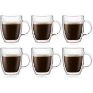 Bodum Bistro Double-Wall Insulated Mug, Borosilicate Glass, 10 Oz., Set of 6, Clear