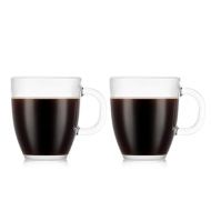 Bodum 12 oz Bistro Coffee Mug Single-Wall High Heat Borosilicate Glasses, 2 Pack, Clear