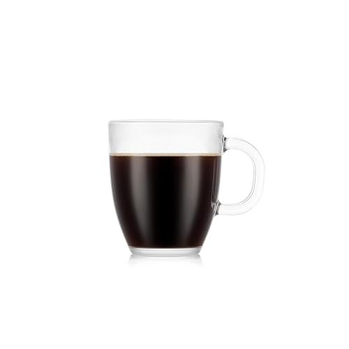  Bodum 12 oz Bistro Coffee Mug Single-Wall High Heat Borosilicate Glasses, 2 Pack, Clear