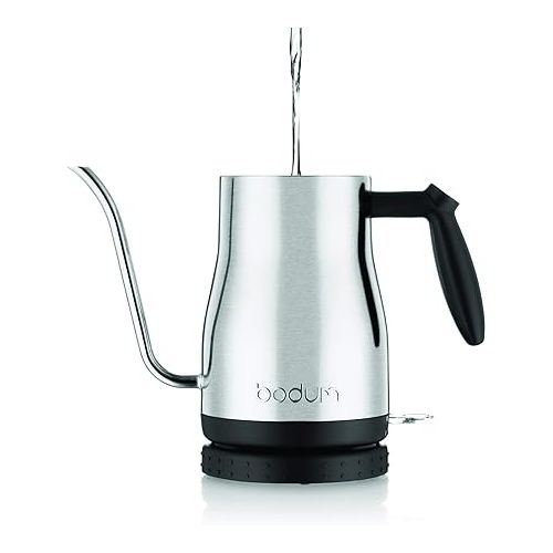  Bodum Bistro Gooseneck Electric Water Kettle, 34 Ounce, Chrome, Stainless Steel