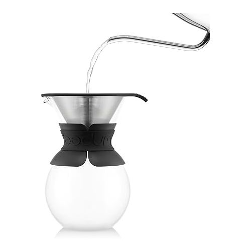  Bodum Pour Over Coffee Maker with Permanent Filter, Black, 34 oz.