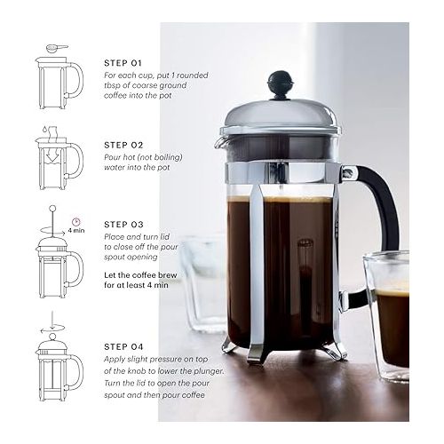  Bodum 34oz Chambord French Press Coffee Maker, High-Heat Borosilicate Glass, Stainless Steel, Black - Made in Portugal