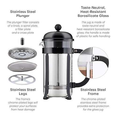  Bodum 34oz Chambord French Press Coffee Maker, High-Heat Borosilicate Glass, Stainless Steel, Black - Made in Portugal