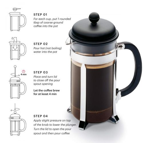  Bodum CAFFETTIERA Kaffeebereiter (French Press System, Permanent Edelstahlfilter, 1,0 liters) rot