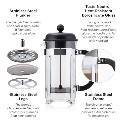  Bodum CAFFETTIERA Kaffeebereiter (French Press System, Permanent Edelstahlfilter, 1,0 liters) rot